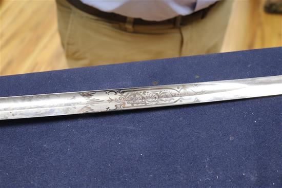 A 19th century silver and shagreen oriental sword and a 19th century dress sword longest 101cm